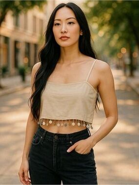 Jason Wu Mother of Pearl Crop Top Size 8 NWOT $425 Beige Linen Y2K Coastal Chic